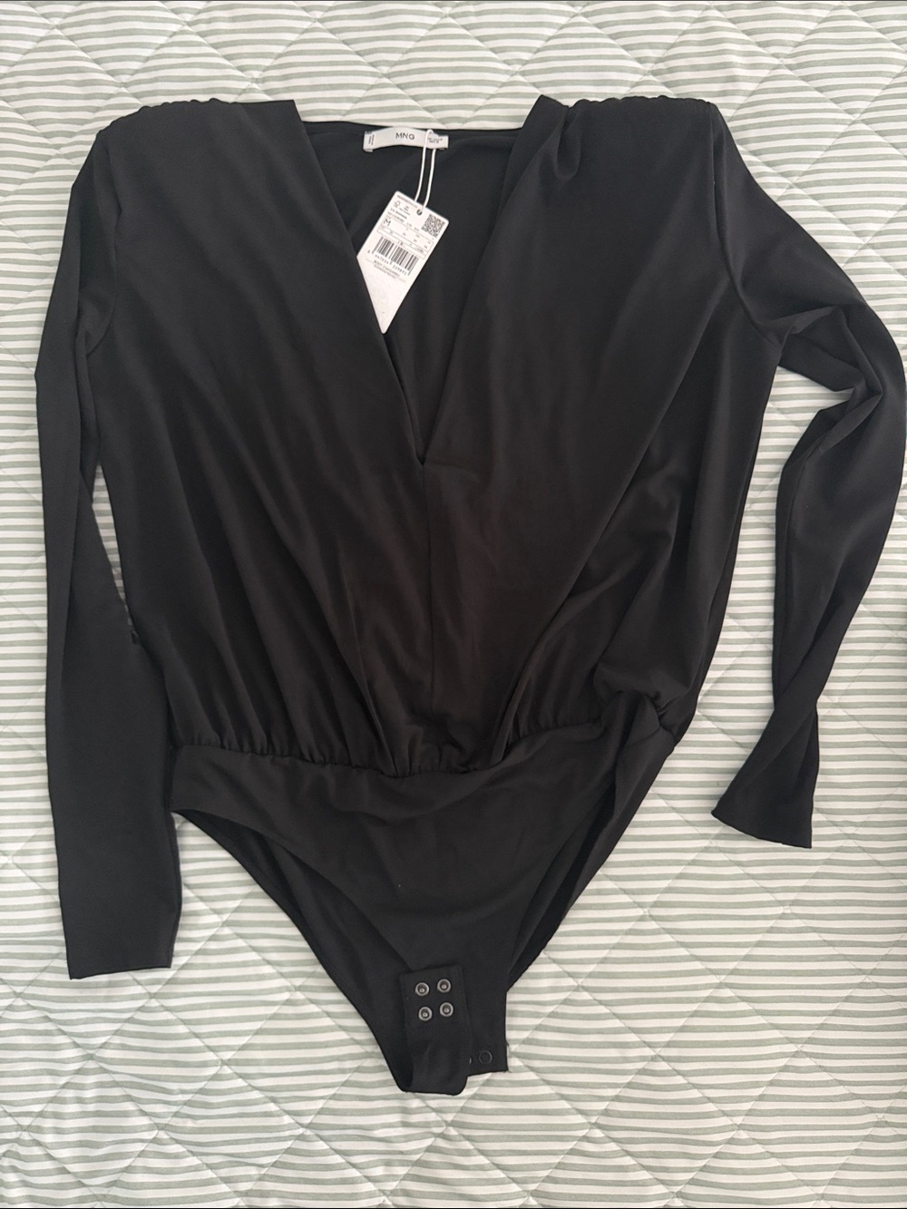 Mango Black Long-Sleeve Wrap-Front Kids Bodysuit